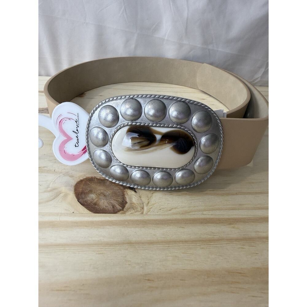NWT True Love Western Tan Belt Silver Buckle Boho Cowboy Women’s Size S - Picture 3 of 11